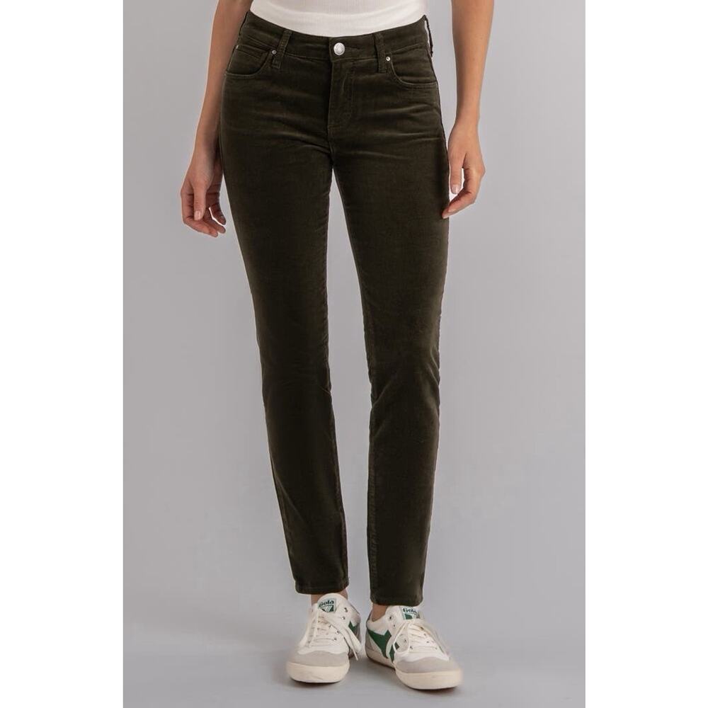 KUT from the Kloth Diana Fab Ab Skinny Corduroy Pants Olive Green High Rise Sz 2